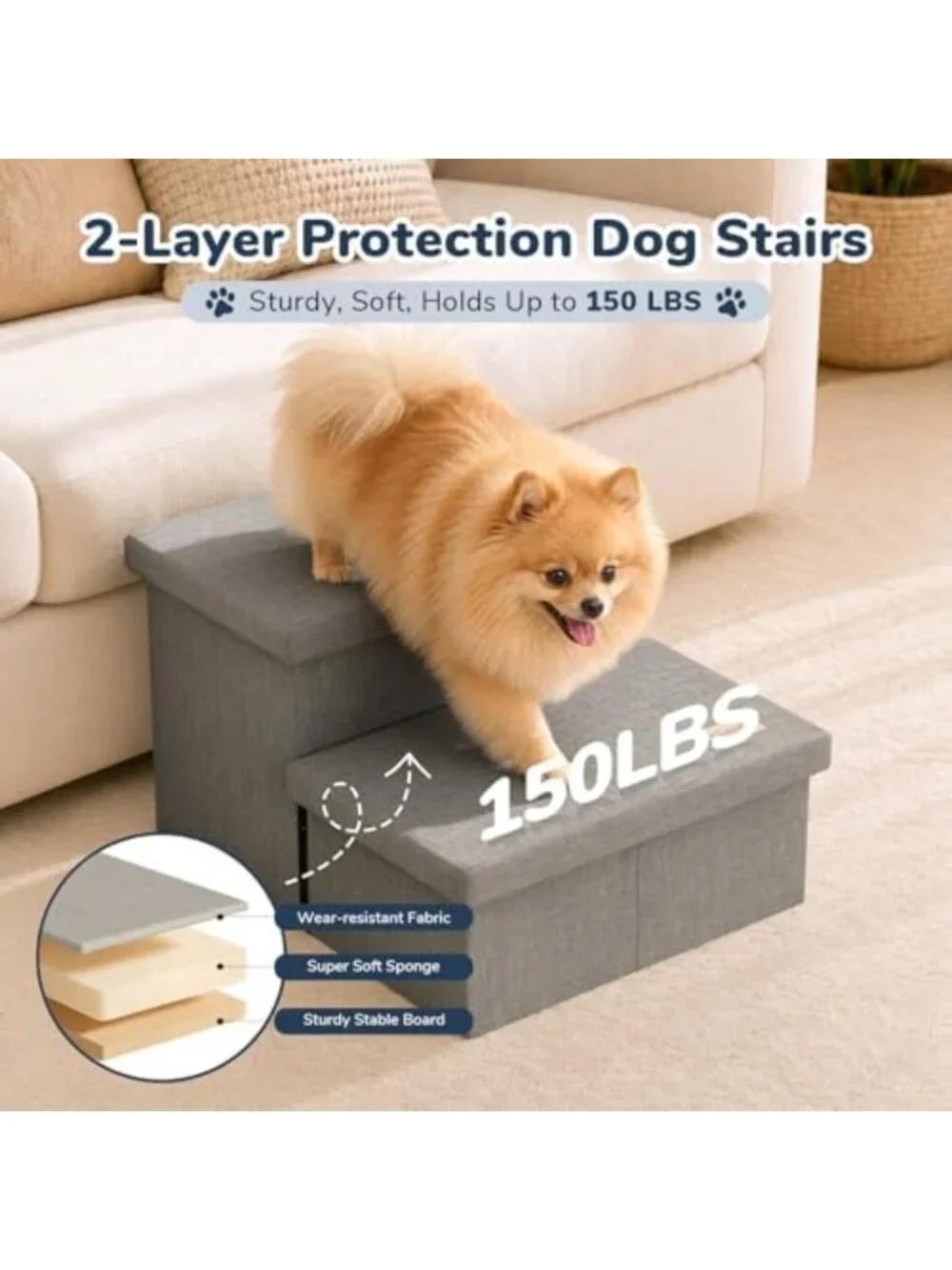 Wide Dog Stairs with Storage, Non-Slip Pet Steps for Couch & Car, Foldable 11